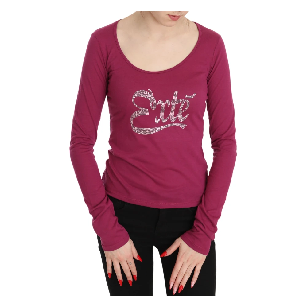 Exte Pink Long Sleeve T-Shirts, Female, S, Crystal Embellished Long Sleeve Top