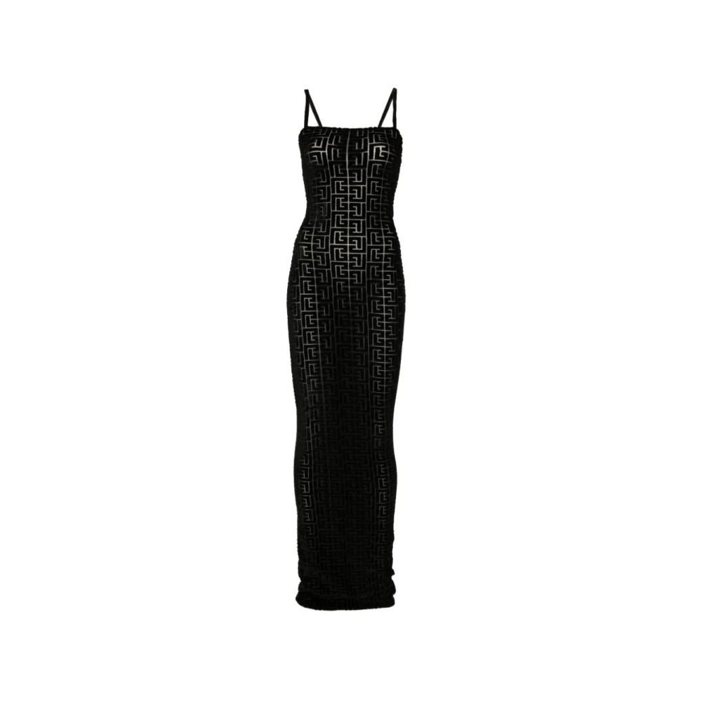 Balmain Women's Black Abito Lungo Con Monogramma