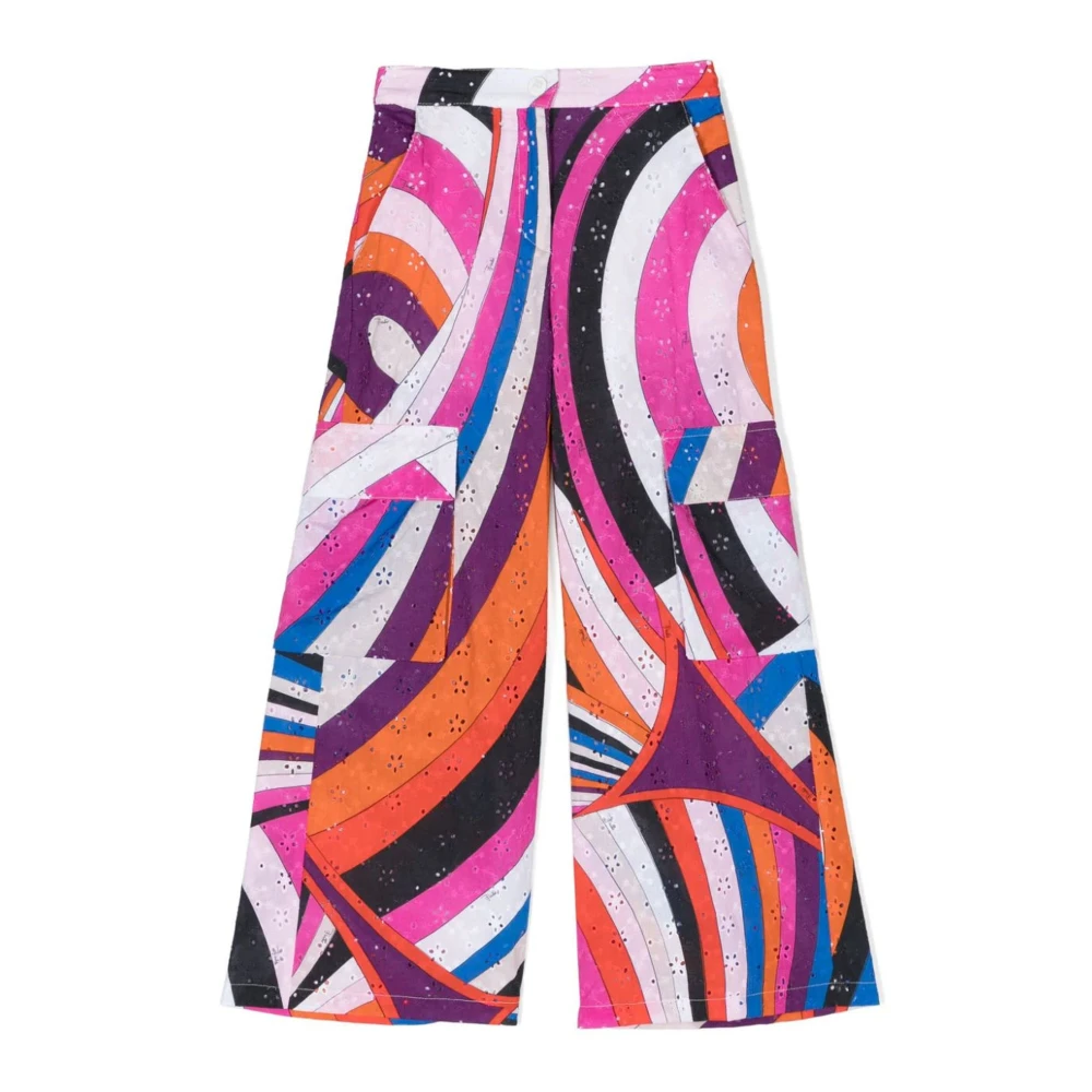 Emilio Pucci Multifärgad Iride Print Wide Leg Byxor Multicolor, Flicka