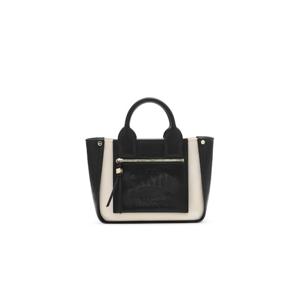 Ganni Women's Black Canvas Bag With Short Handles - Handbags - One Size - Bags