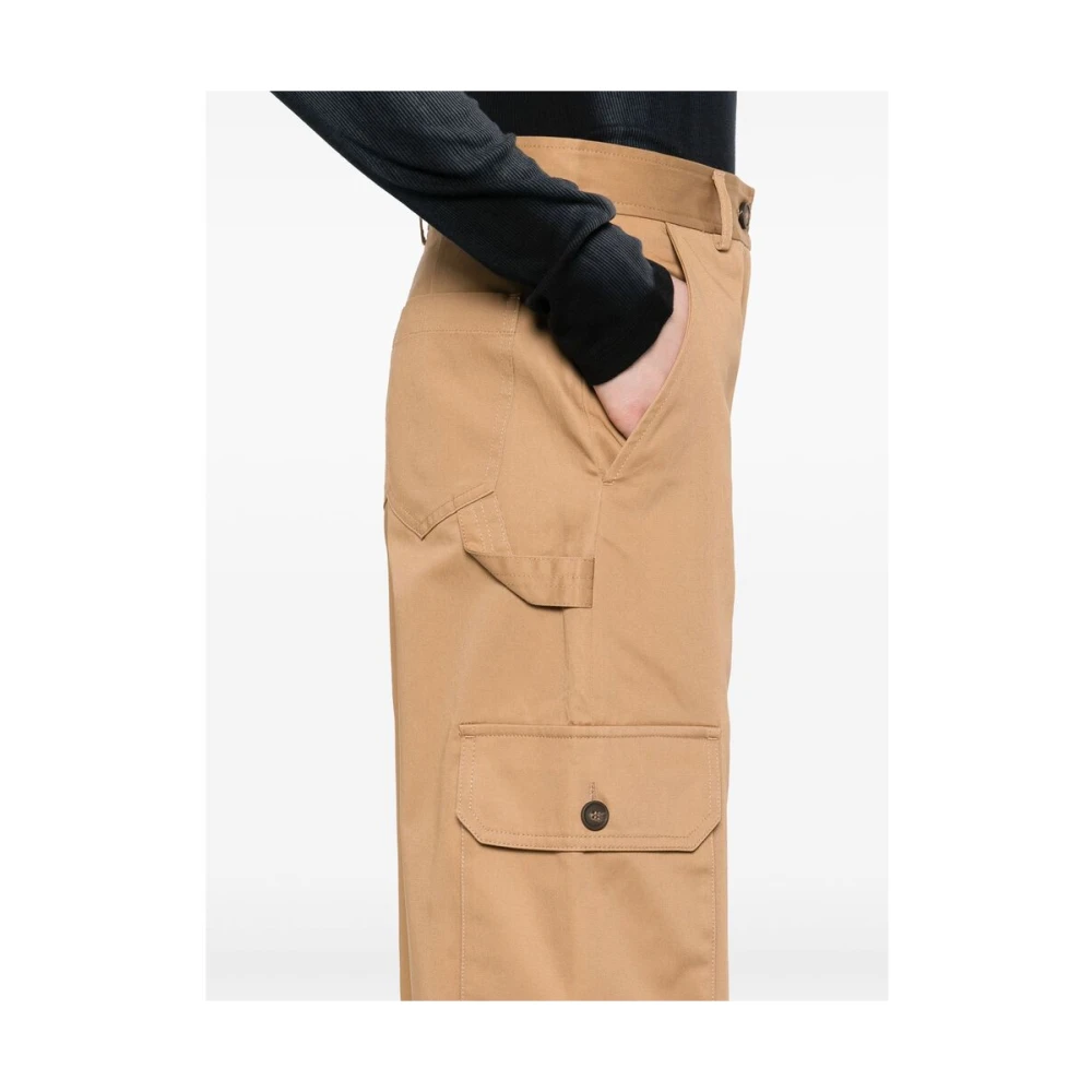 Maison Kitsuné Karamelbruine broek met voorknoop Brown Dames