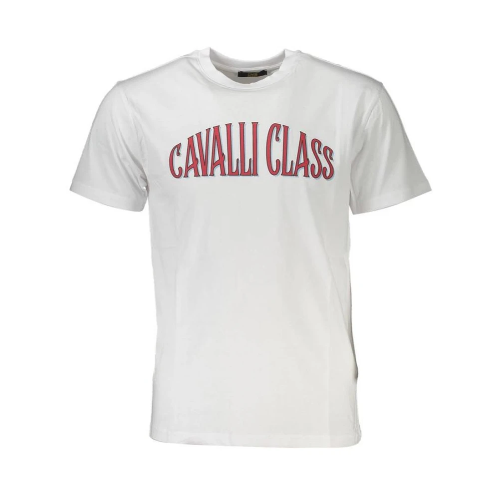 Cavalli Class Men's White Logo Tee With Bold Print