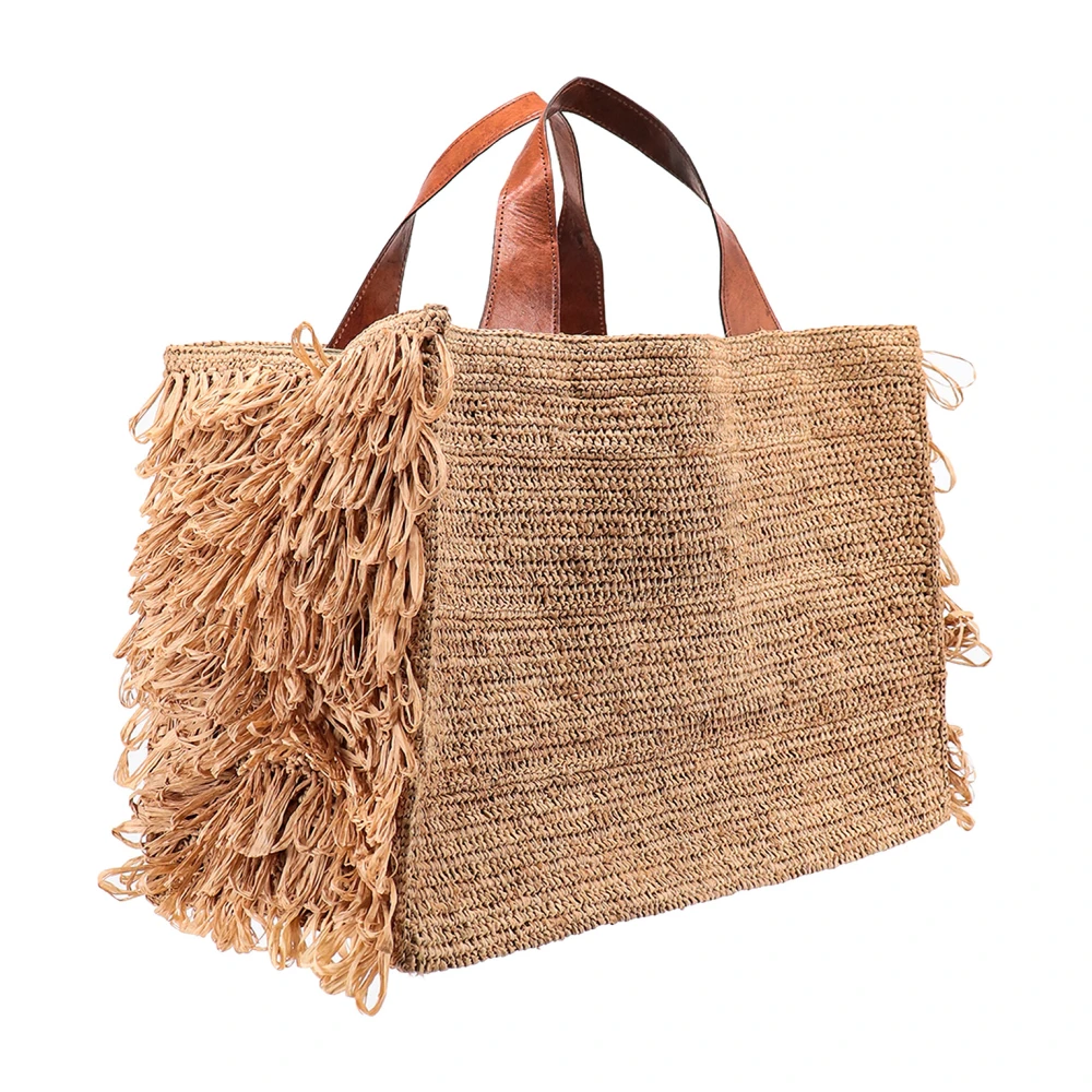 Ibeliv Rafia Handtas met Leren Handvatten Beige Dames