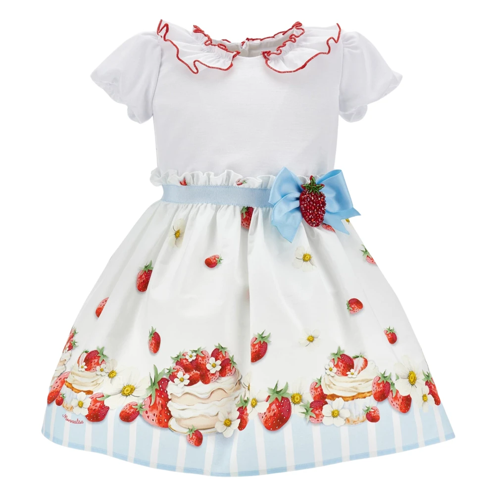 Monnalisa Girls Multicolor Kids Occasion Wear, 18 M, Cotton Strawberries Dress