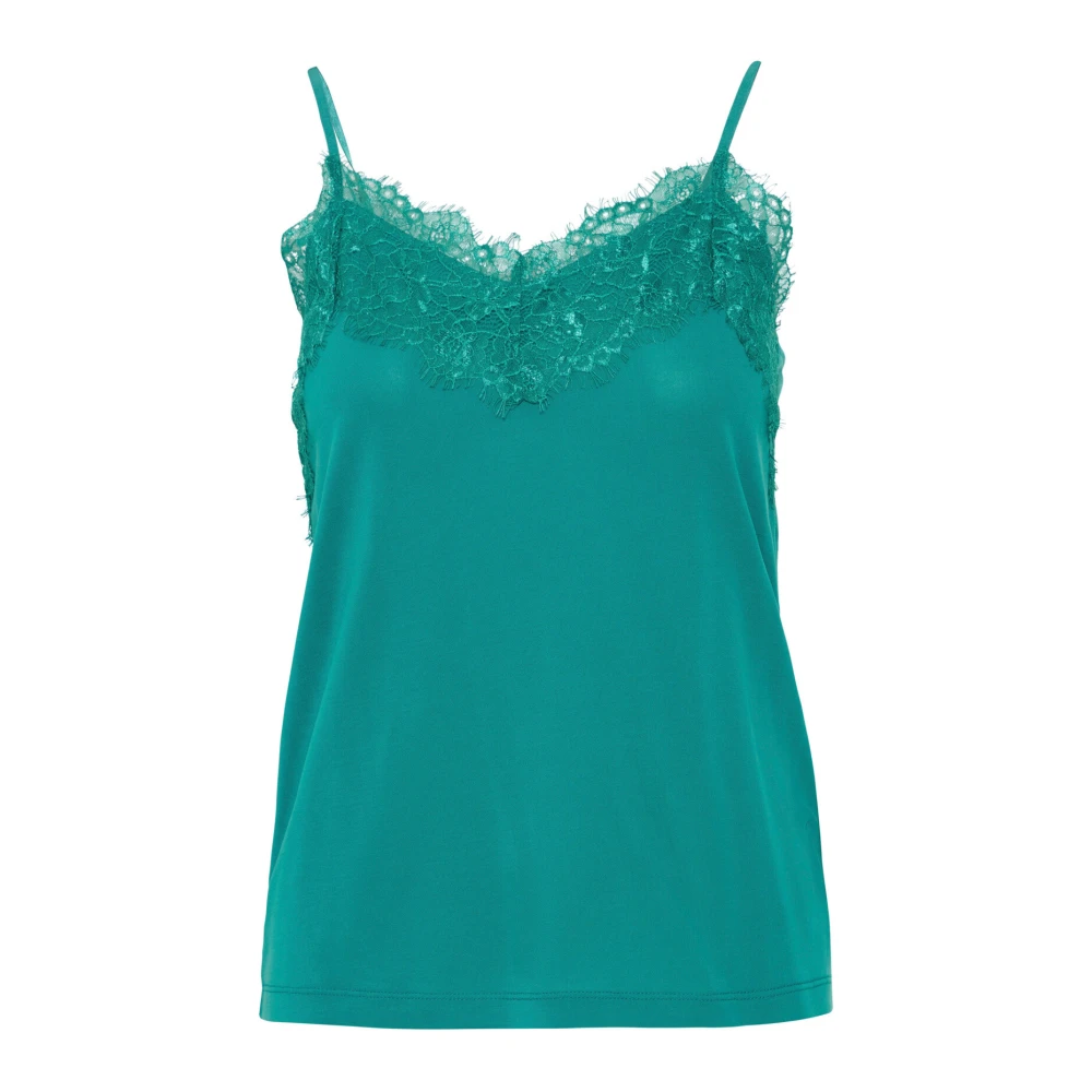 Ichi Blauwe Kant Top & T-Shirt Blue Dames