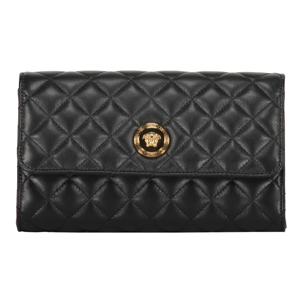 Versace Gewatteerde leren clutch met kettingriem Black Dames