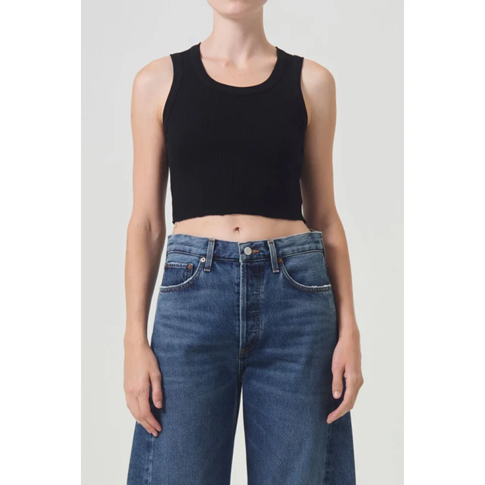 Agolde Geribbelde tanktop met sportieve snit Black Dames
