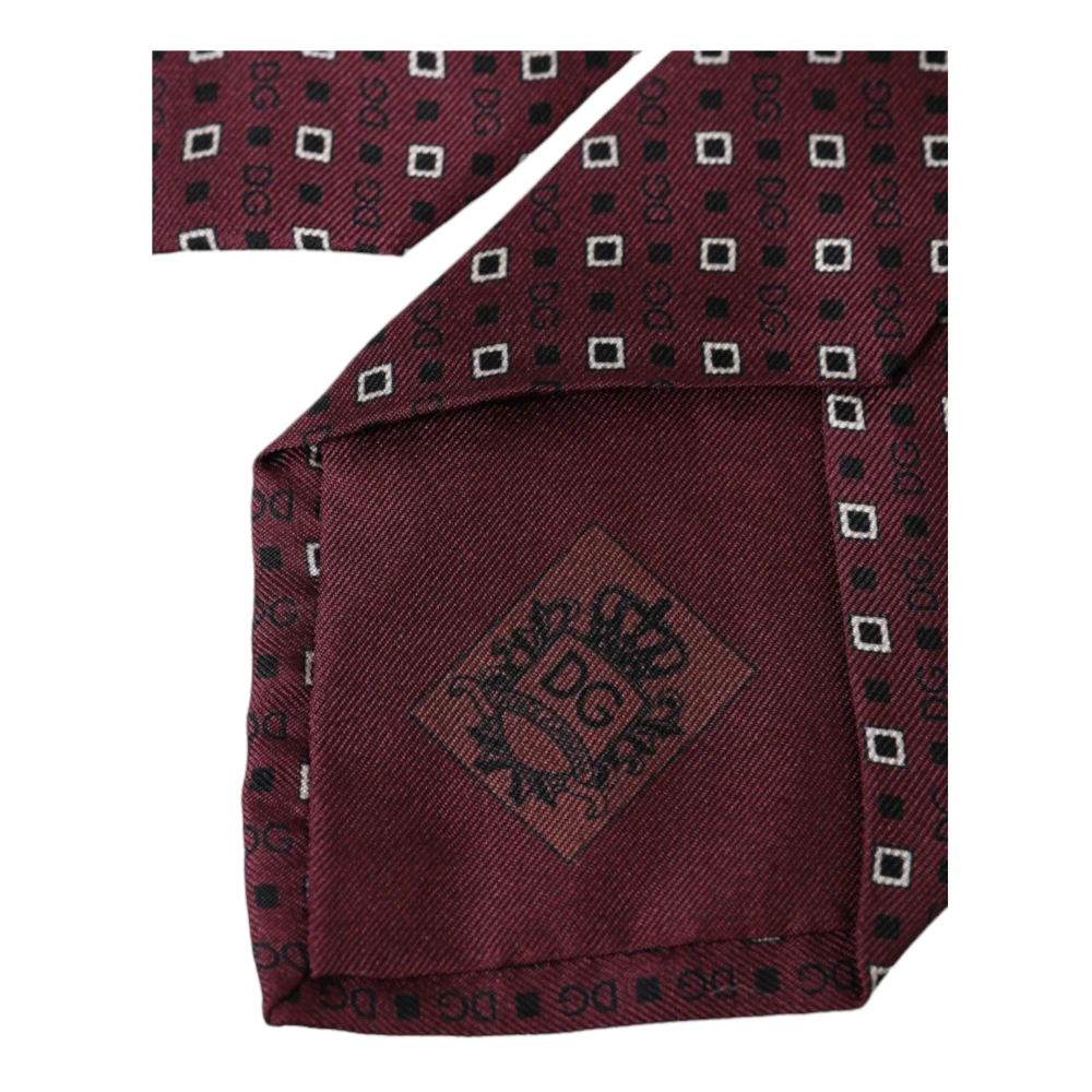 Dolce & Gabbana Maroon Zijden Logo Stropdas Authentiek Italiaans Brown Heren