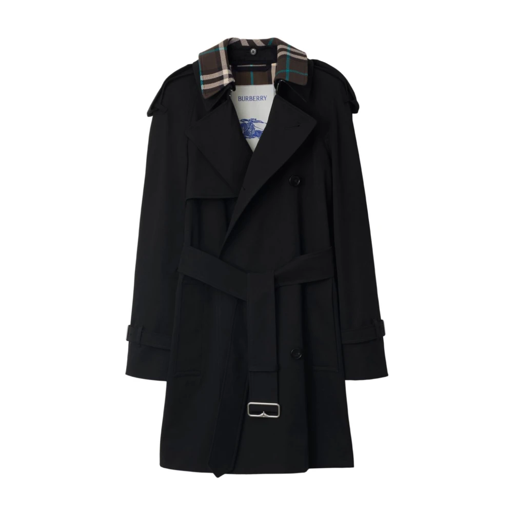 Burberry Women's Black Trench Coats, Xs, Cotton Trench Coat With Check Pattern