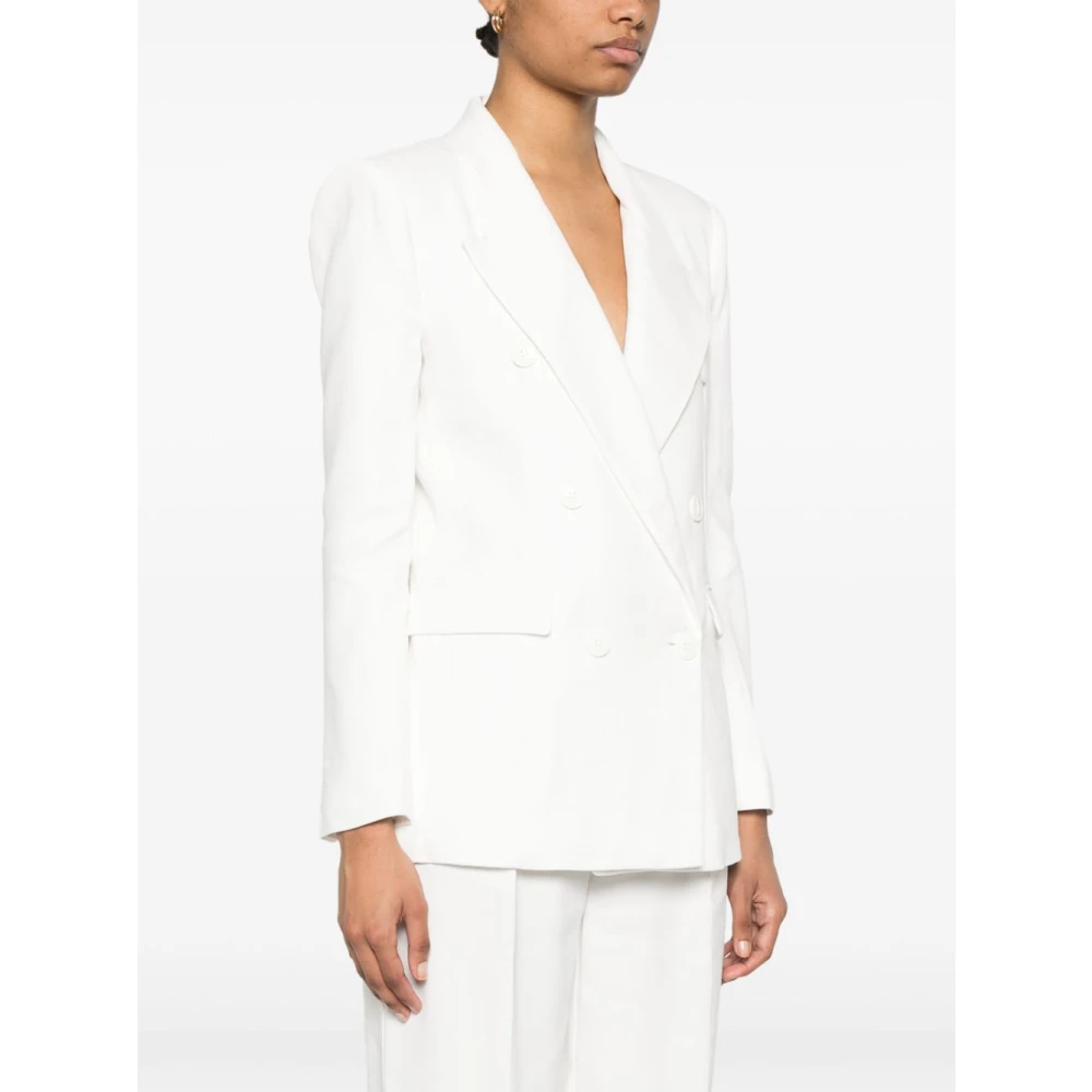 Elisabetta Franchi Witte Double-Breasted Jas met Klepzakken Beige Dames