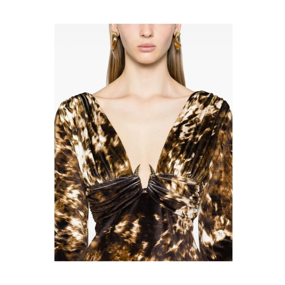 Roberto Cavalli Abstract Pattern V-Neck Jurk Multicolor Dames