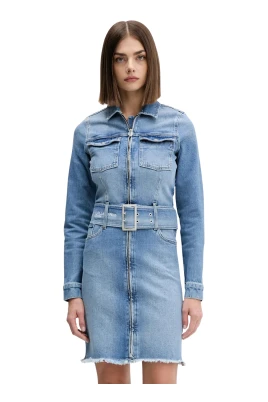 Bältad denimminiklänning