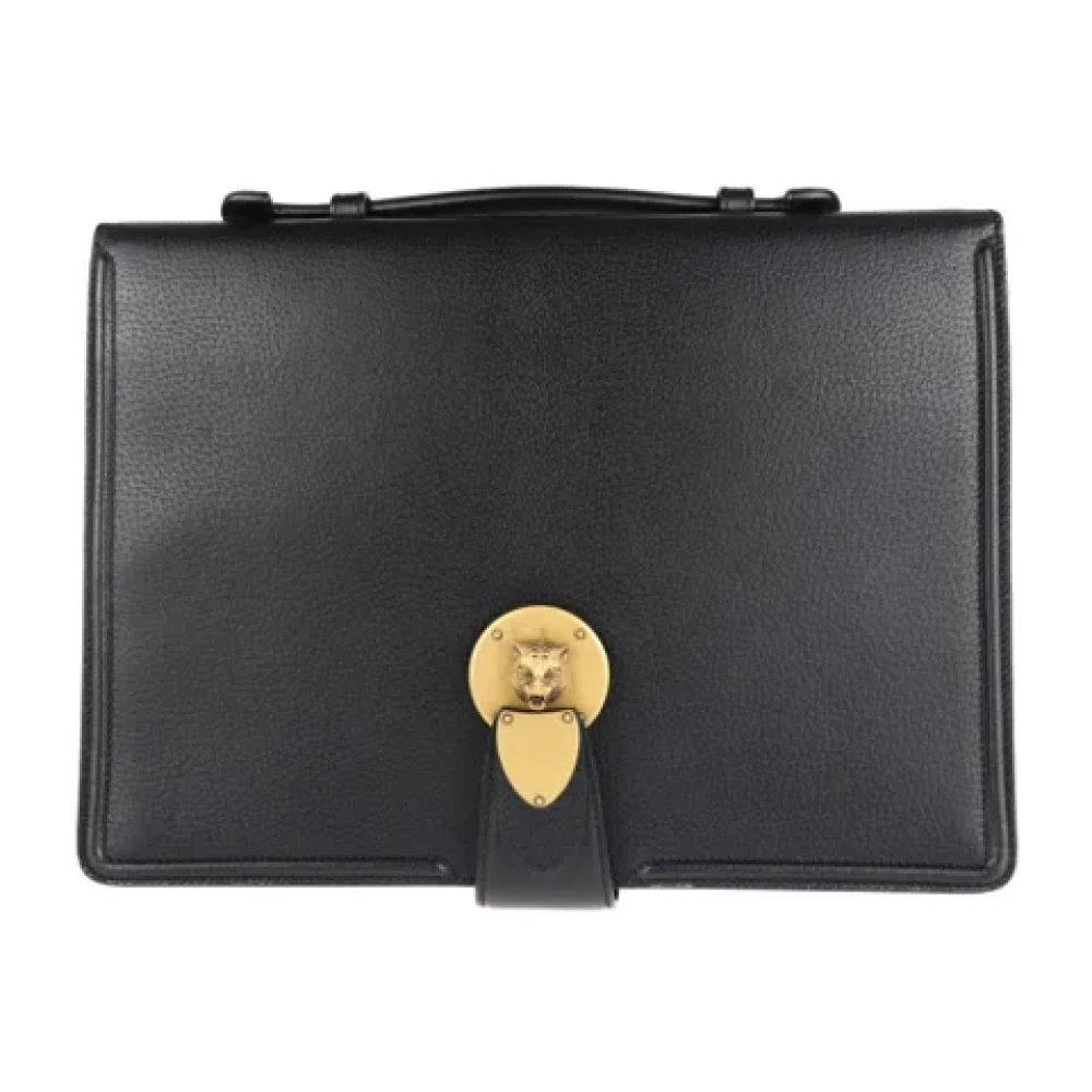 Gucci Vintage Tweedehands Zwarte Leren Gucci Clutch Black Dames