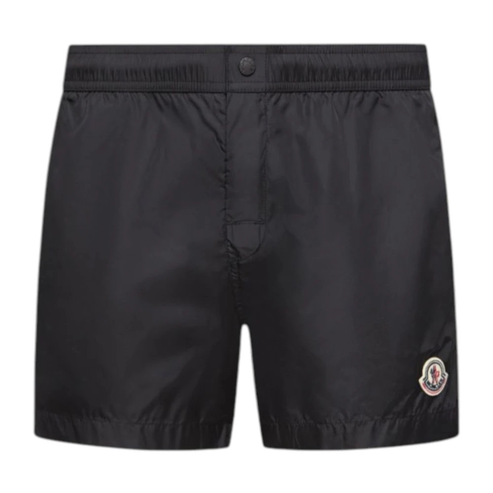 Moncler Men's Black Beachwear, M, Logo Swim Shorts