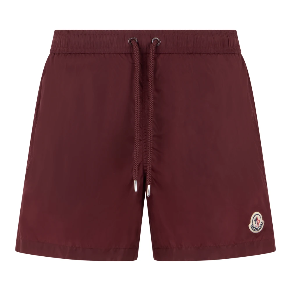 Moncler Men's Red Beachwear, Xl, Logo Patch Swim Shorts