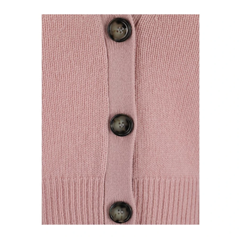 allude Korte Mouw Cashmere Vest met Knoop Pink Dames