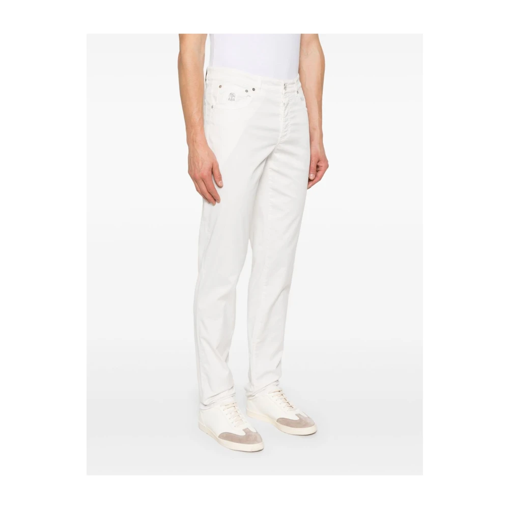 BRUNELLO CUCINELLI Witte Broek met Geborduurd Logo White Heren