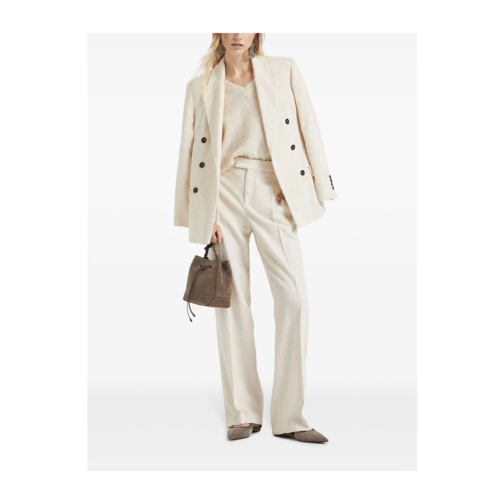 BRUNELLO CUCINELLI Ivory Corduroy Double-Breasted Jacket Beige Dames