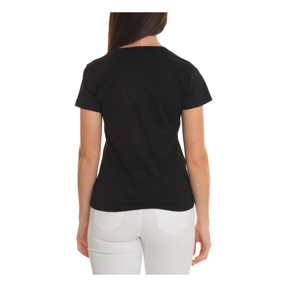 pinko Rhinestone V-hals Katoenen T-shirt Black Dames
