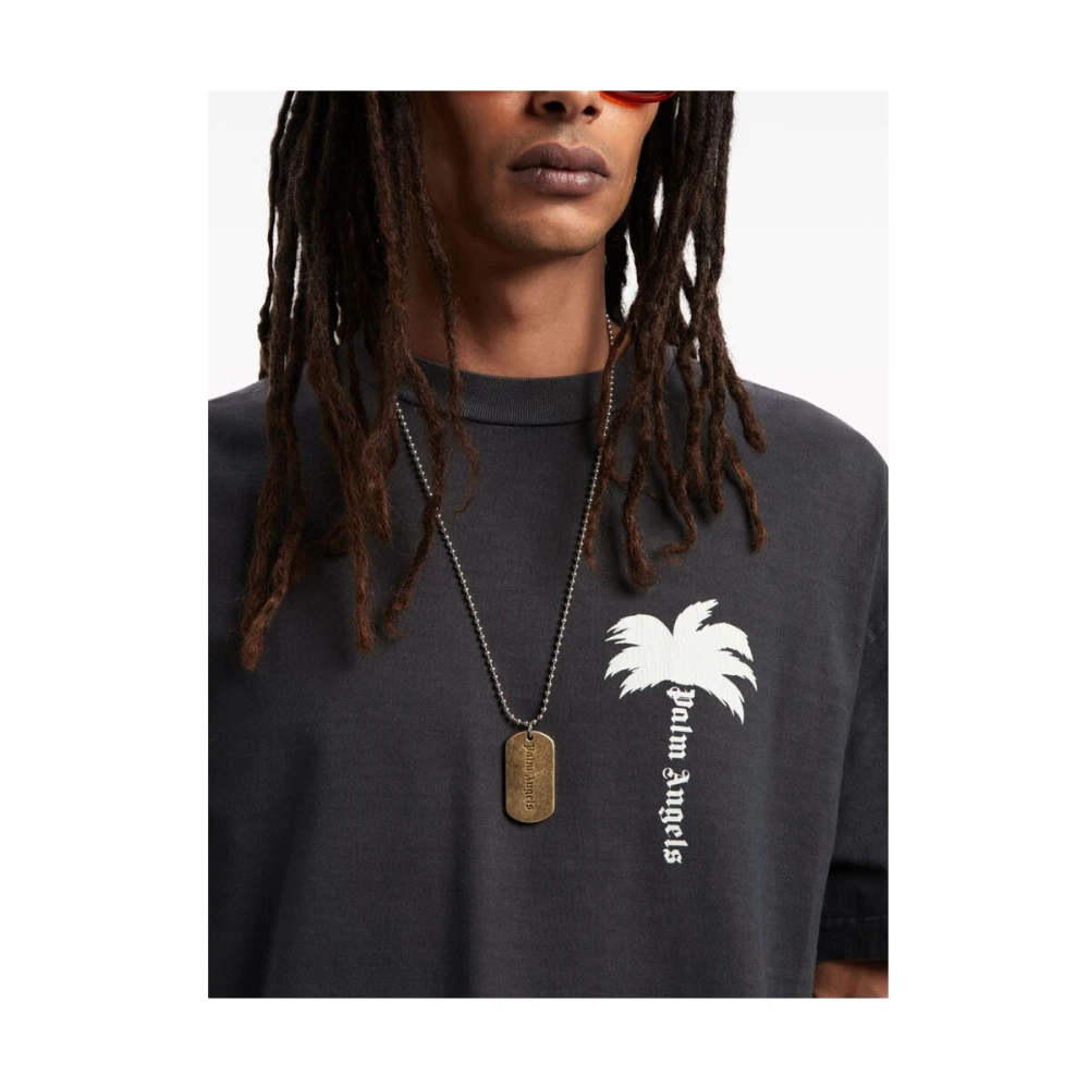 Palm Angels Donkergrijze T-shirt met Palmboomprint Gray Heren