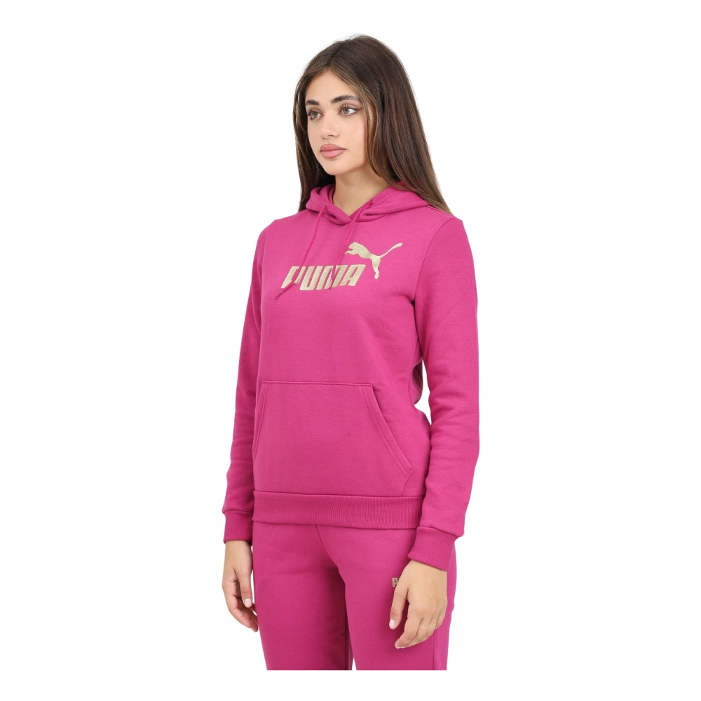 Puma Glitter Logo Hoodie Sweater Pink Dames