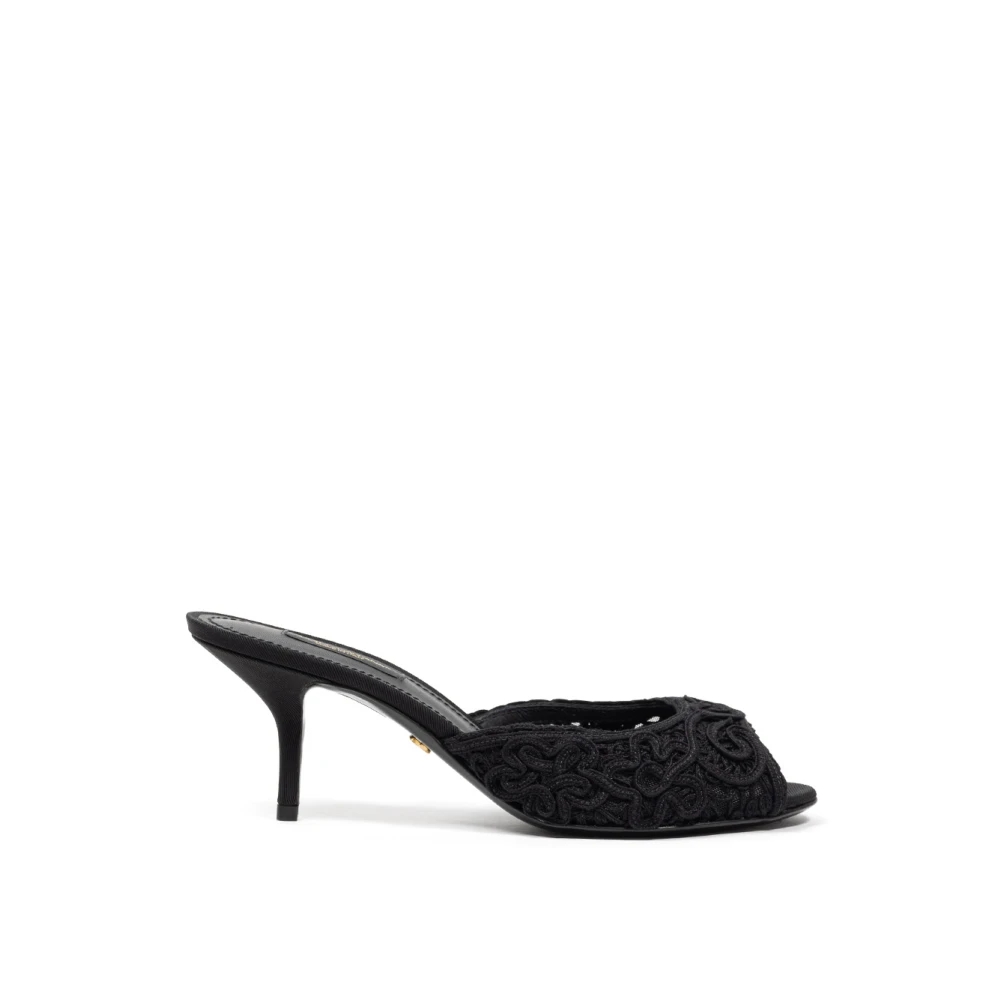 Dolce & Gabbana Women's Black Embroidered Heel Ciabatta Sandals - Heeled Mules - 4 Uk- Shoes