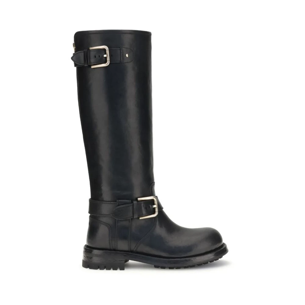 Dolce & Gabbana Vrouw Zwart Schoenen Dames, 37 Eu, Leer, Leren Biker Boots