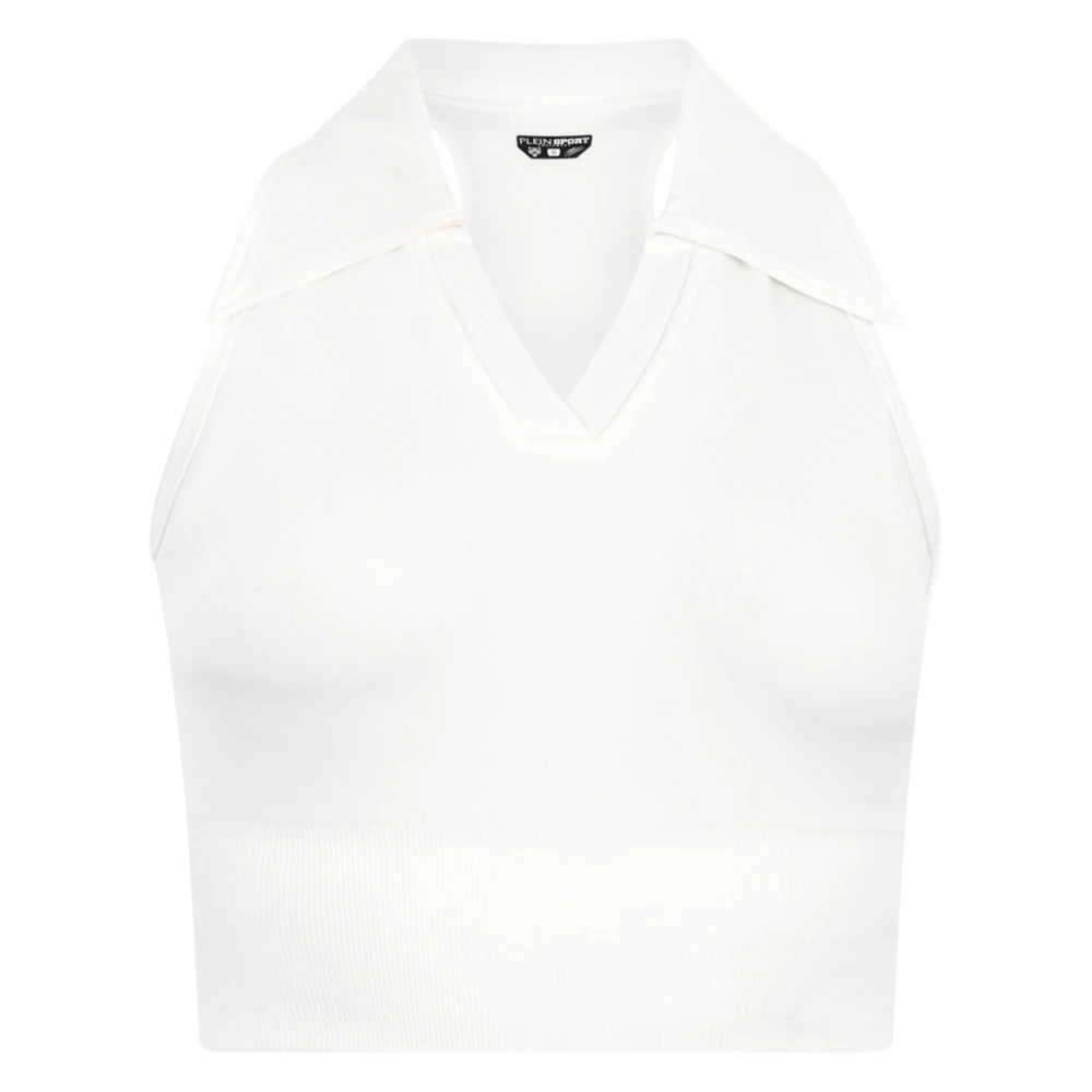 Plein Sport Femme Blanc - Polo Neck Cropped Top - Sport - Taille: 38 Fr