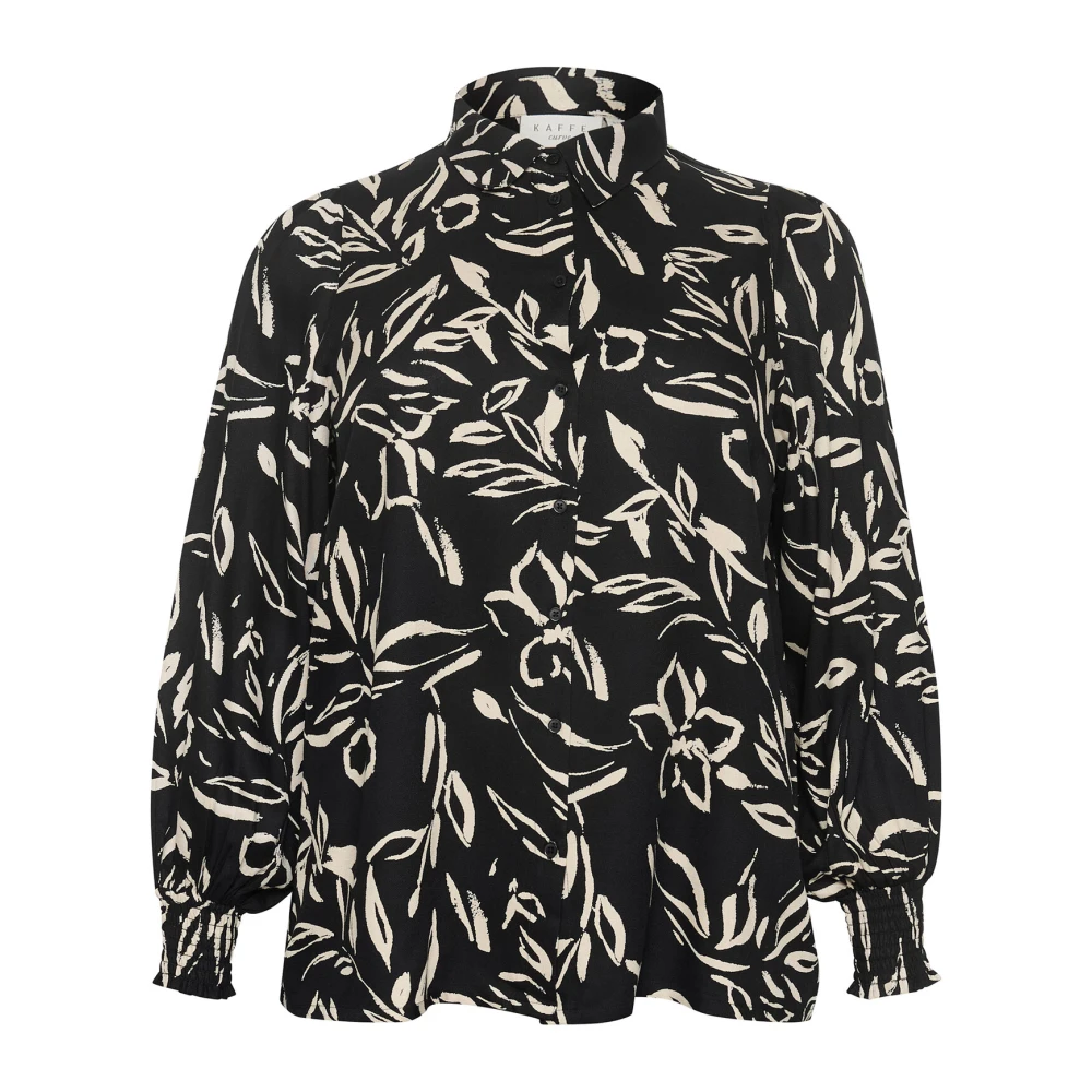 Kaffe Curve Bloemenoverhemdblouse zwart zand geschilderde bloem Black Dames