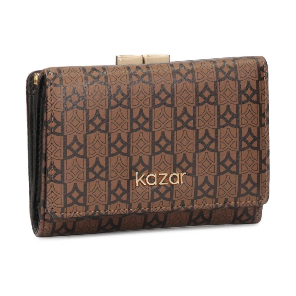 Kazar Bruin leren portemonnee met zwart patroon Brown Dames