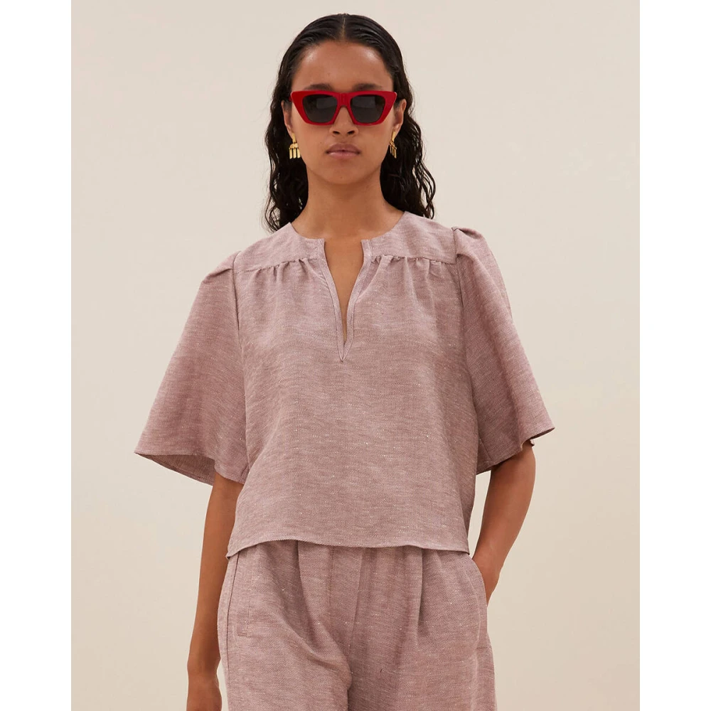 By-Bar Glanzende Blouse Korte Mouw Blake Pink Dames