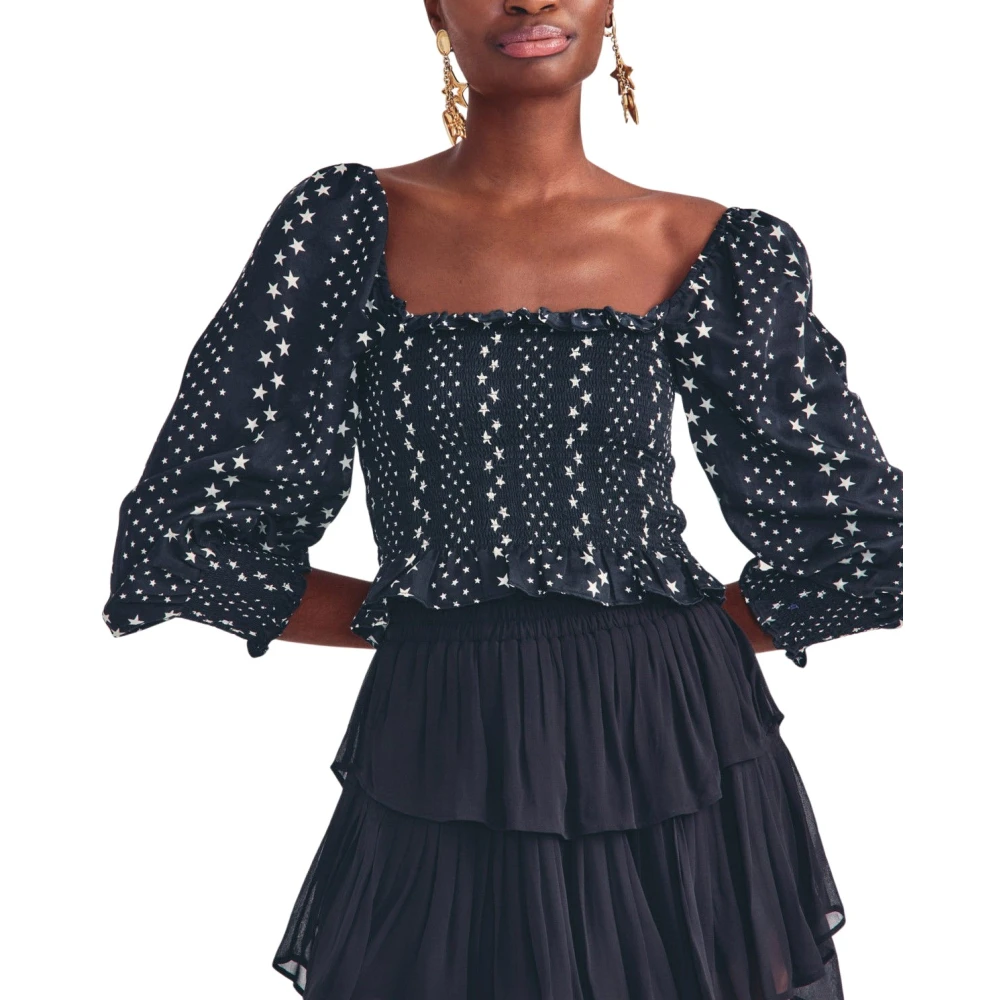 Loveshackfancy Gestippelde blouse met sterrenprint Black Dames
