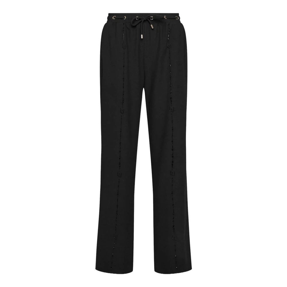 Liu Jo Zwarte wijde broek met strass details Black Dames