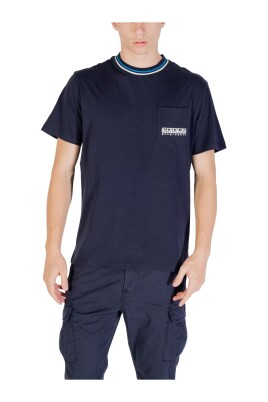 t-shirt-col-rond-imprime-bleu-avec-poche