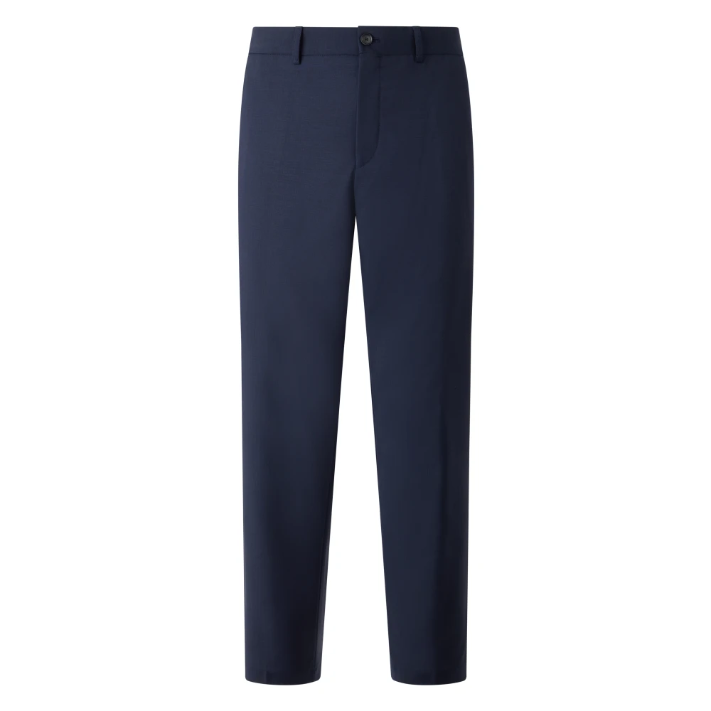 Hugo Men's Blue Straight Linen-Blend Trousers