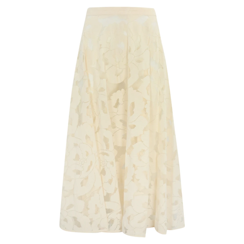 Max Mara Studio Bloemen Kant Midi Rok Ivoor Beige Dames