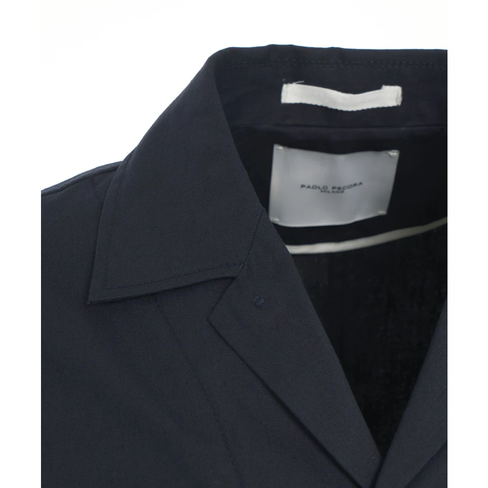 Paolo Pecora Blauwe Linnen Blend Overshirt Jas Blue Heren