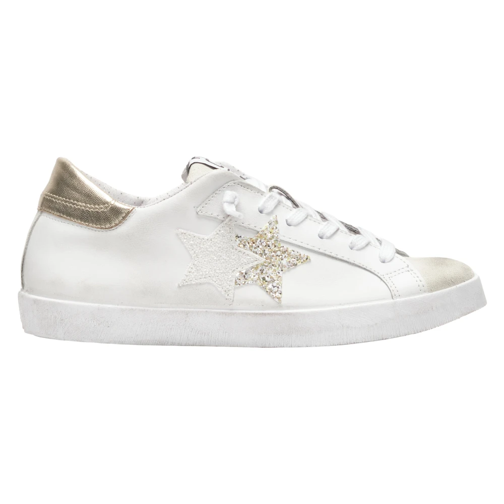 2Star Witte Leren Glitter Sneakers met Gouden Details