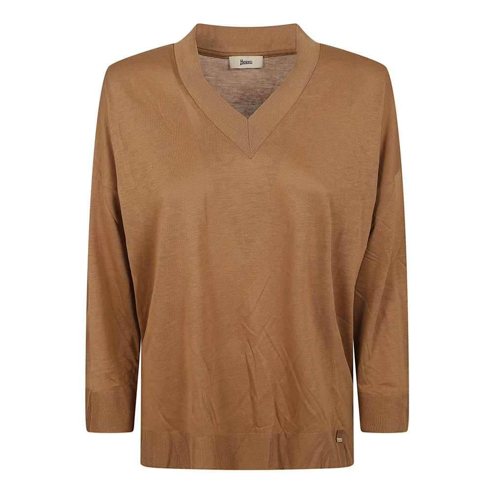 Herno Vrouw Bruin Truien & Vesten Dames, L, Katoen, Trui In Glam Knit Effect