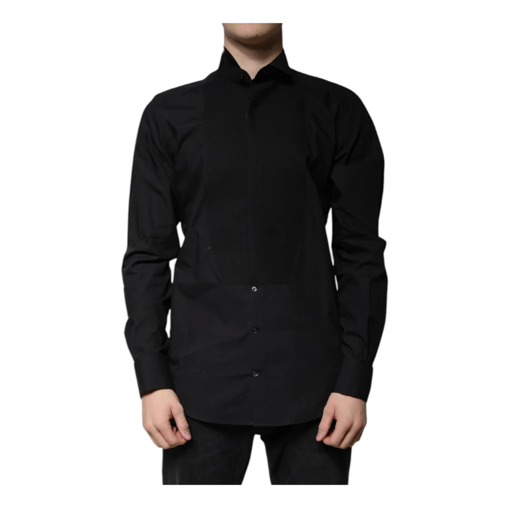 Dolce & Gabbana Zwarte Katoenen Overhemd Slim Fit Black Heren