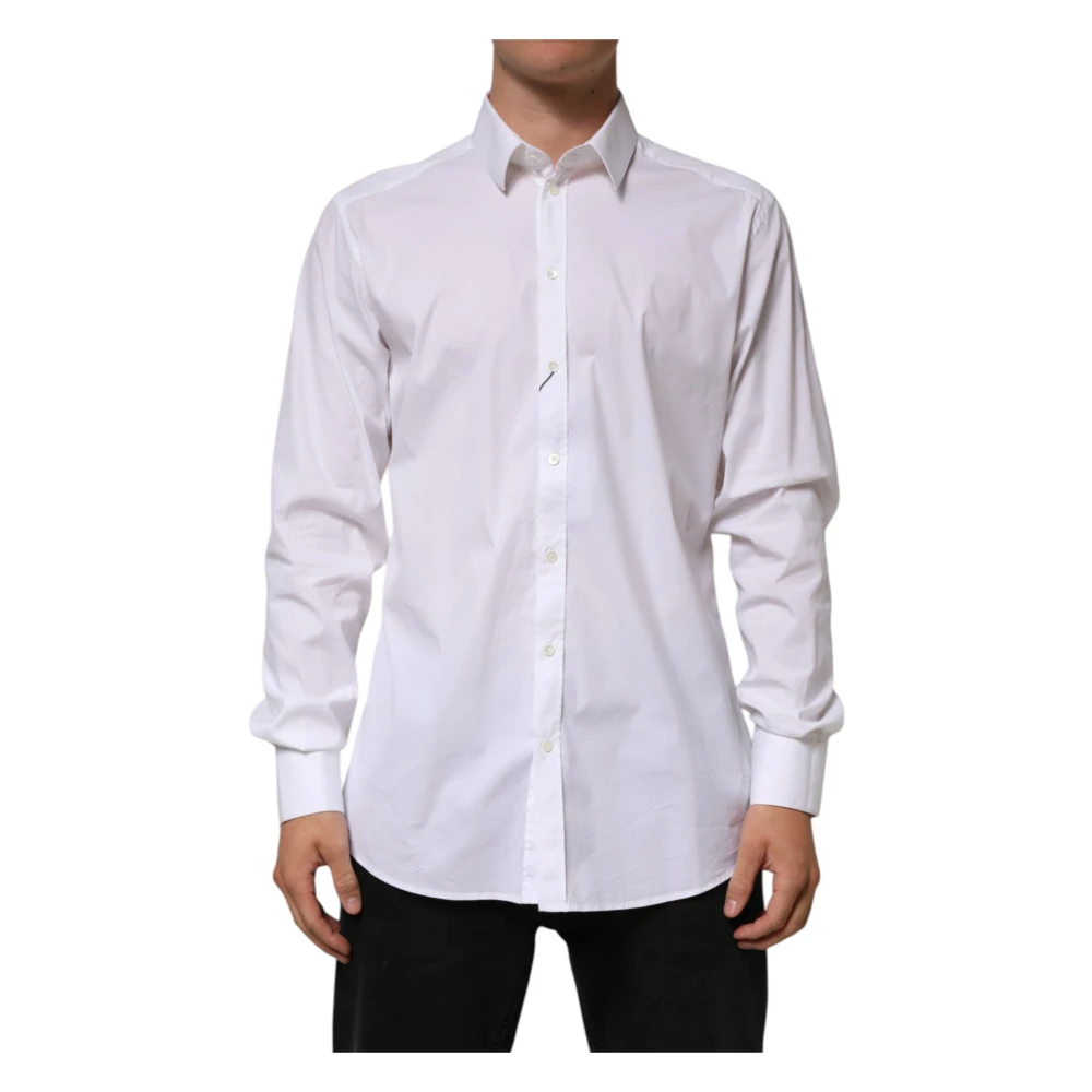 Dolce & Gabbana Men's White Formal Shirts, 3XL, Cotton Gold Long Sleeves Shirt