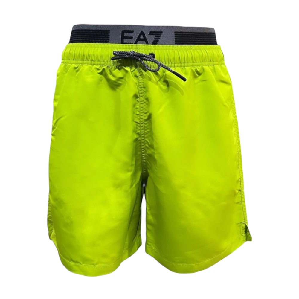 Emporio Armani Men's Green Logo Series Swim Trunks With Logo Tape - Beachwear - Xl - Swimwear