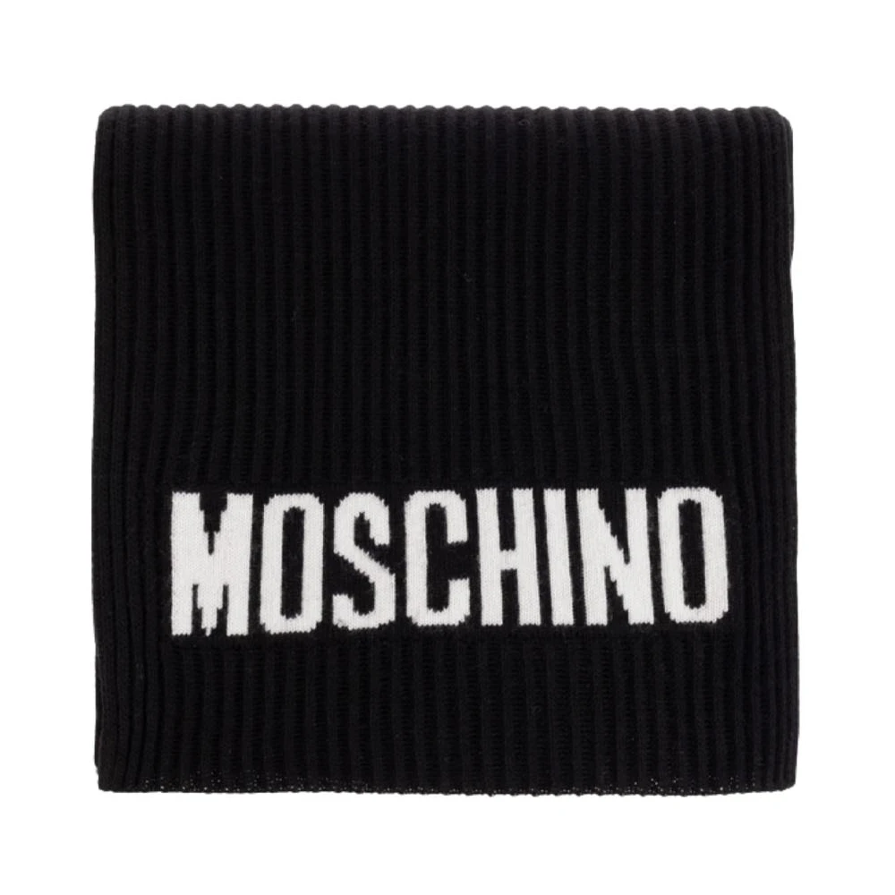 Moschino Black Winter Scarves, Female, One Size, Ribbed Scarf With Logo