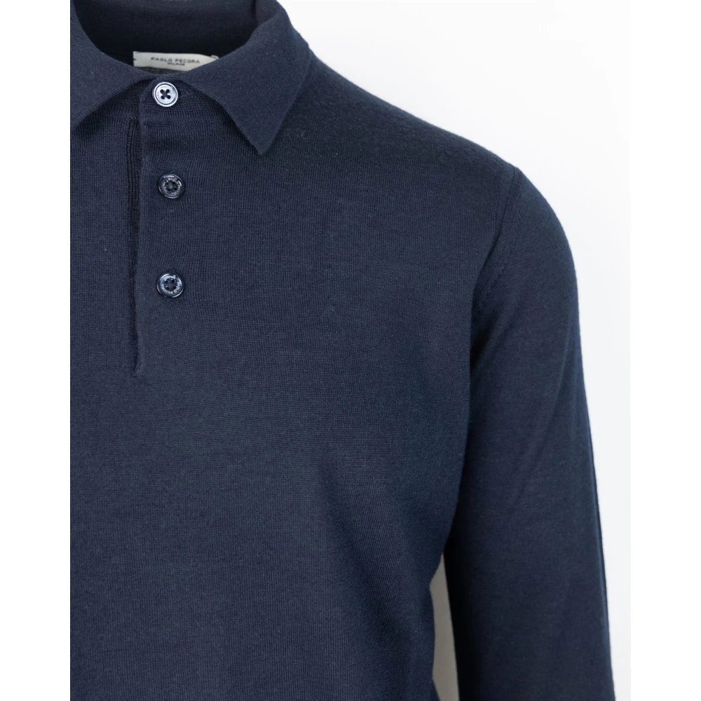 Paolo Pecora Blauwe Polo Regular Fit 100% Scheerwol Blue Heren