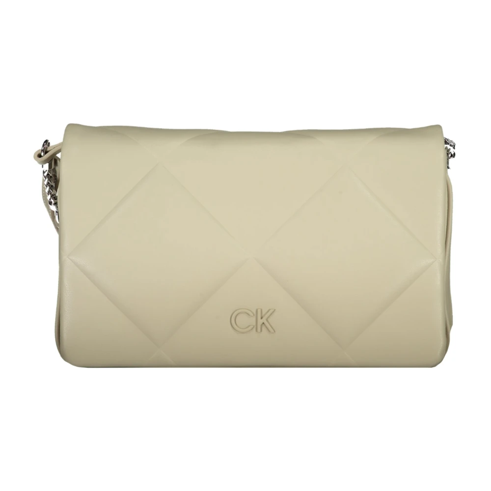 Calvin Klein Beige Schoudertas met Contrastdetails Beige Dames