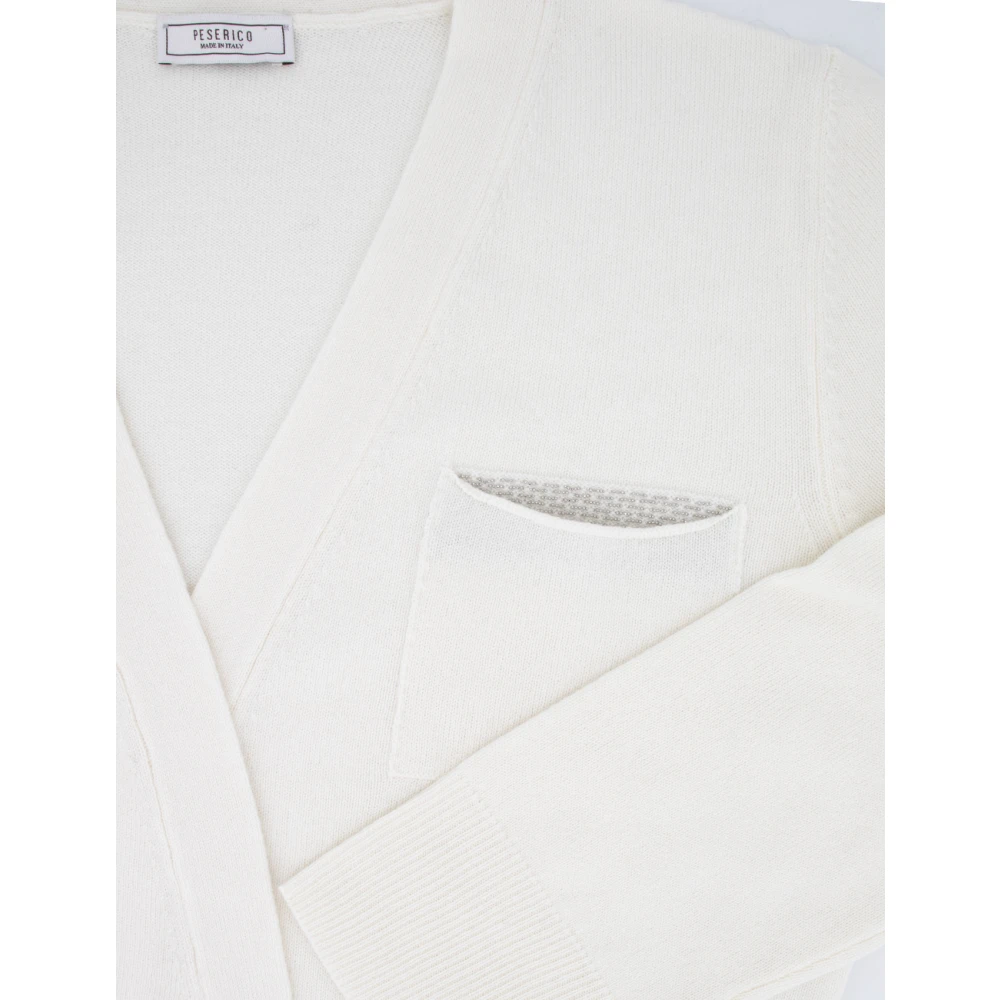 PESERICO Cardigan met diepe halslijn en zak White Dames