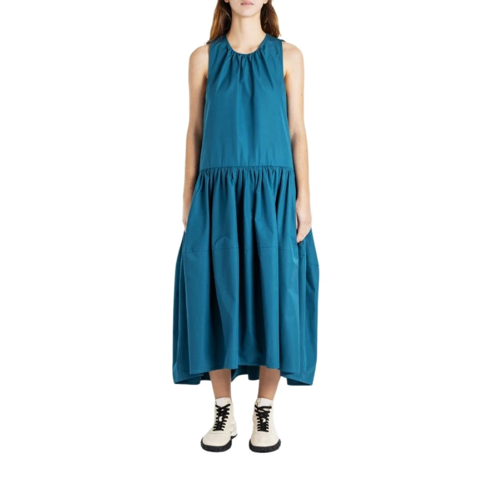 Jil Sander Blauwe Katoenen Crew Neck Jurk Blue Dames