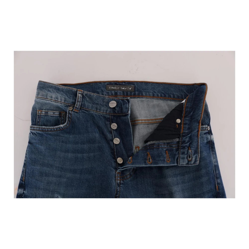 Frankie Morello Slim Fit Logo Jeans Blauwe Wassing Blue Heren