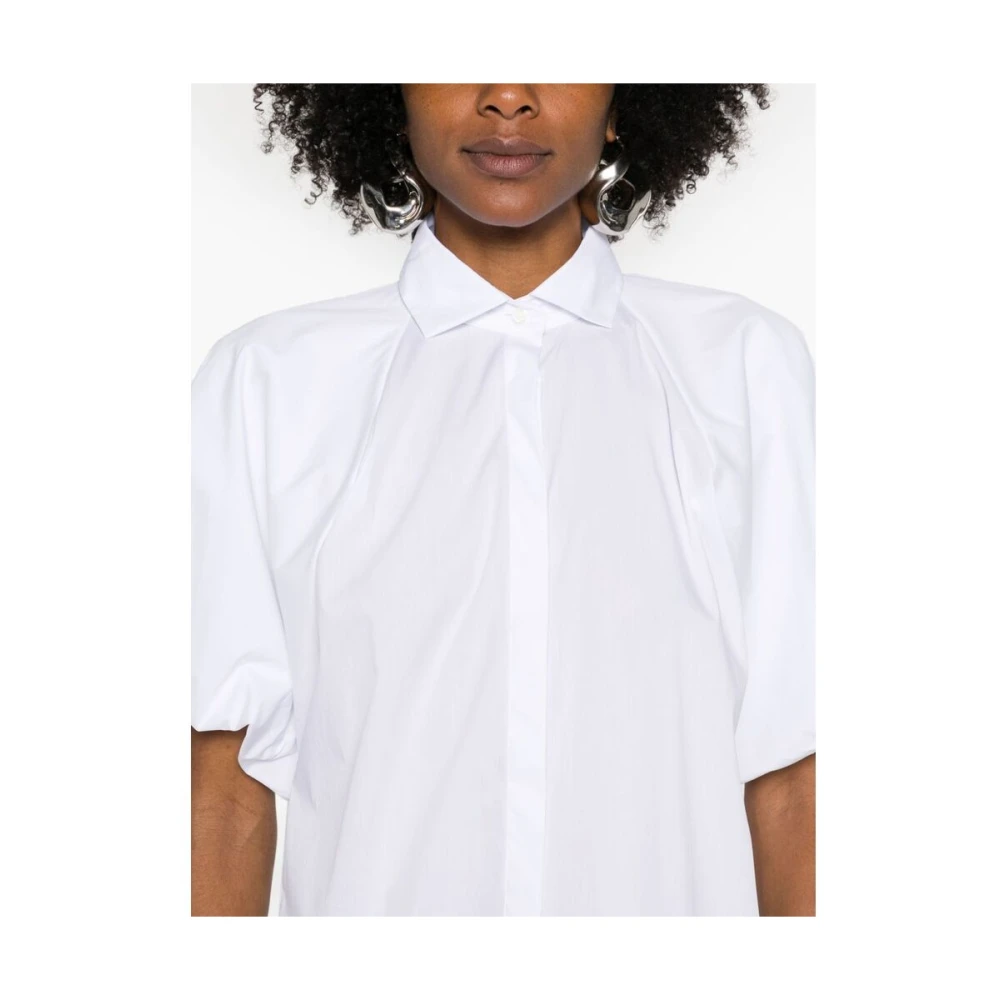 Mazzarelli Witte Katoenen Poplin Overhemd met Plooien White Dames