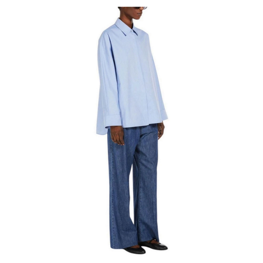 Max Mara Studio Blauwe Oxford Katoenen Wijdvallende Blouse Blue Dames
